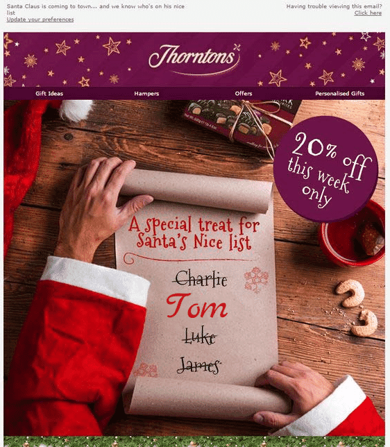 Thorntons image personalization email example